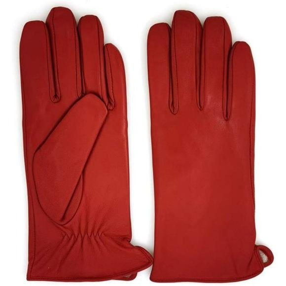 Luxury Red Genuine Lambskin Leather Gloves Cashmere lining - Picture 4 of 6
